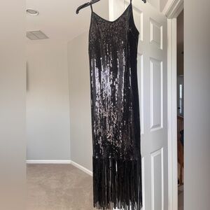 Nanette Lepore Black Sequin Fringe Dress